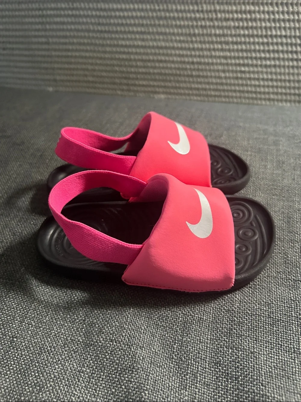 Nike Kids Hot Pink and Black Slide Sandals with White Swoosh